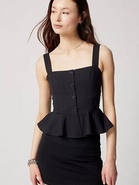 URBAN OUTFITTERS Women's Elise Peplum Blouse Size M In Black